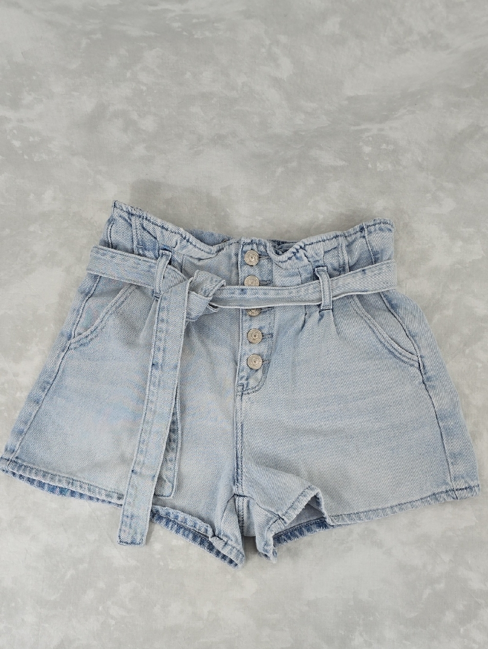 American Eagle Outfitters Light Blue Paperbag Waist Denim Shorts with Tie Belt